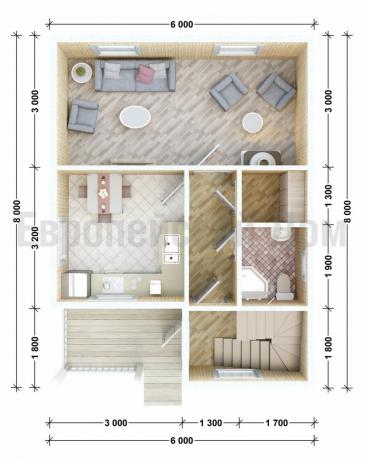 başka bir mobilya düzenlemesi ile birinci katta. Fotoğraf kaynağı: dom-bt.com