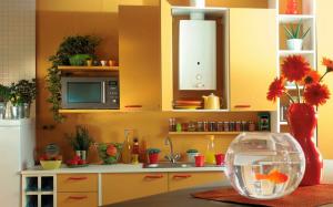 Mutfakta gaz kazanı gizleme: maskeleme örnekleri